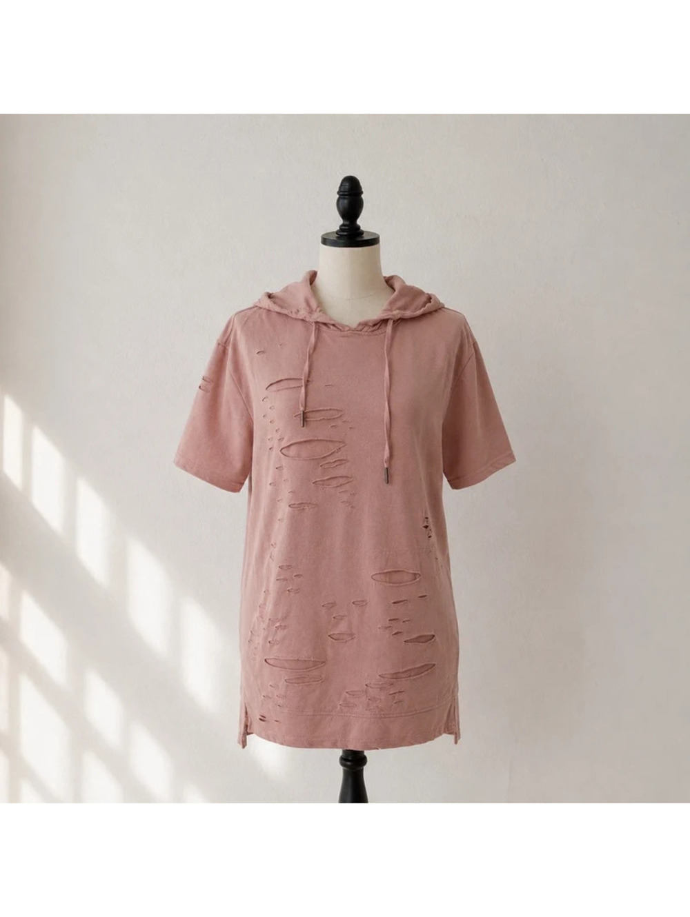 Screenshot Pink Distressed Destroyed Short Sleeve Hoodie Top Size L Y2K